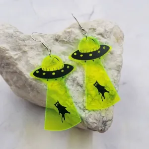 Translucent UFO Black Cat Earrings - Halloween