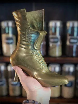 Vintage Brass Heavy Boot - Victorian / Edwardian lace up style - Vase